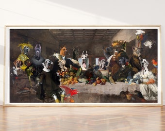 Deutsche Dogge LIMITED EDITION Abendmahl Kunst, Leinwand Gallery Wrap, Renaissance Meisterwerk Berühmter Druck, Hunde Mama & Papa Geschenke