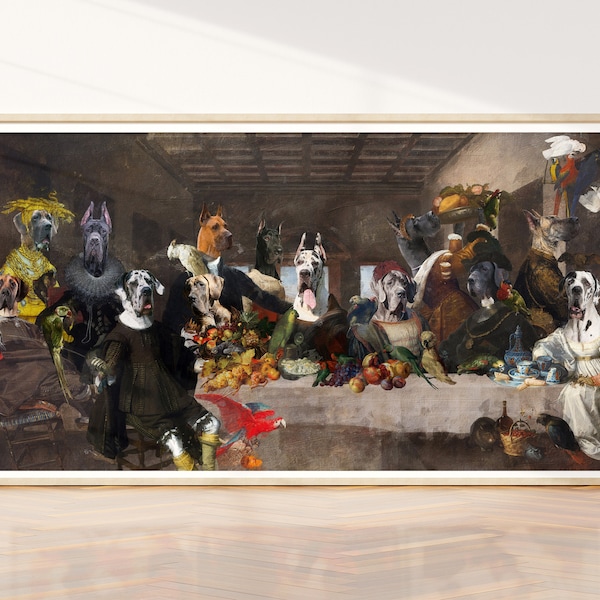 Great Dane LIMITED EDITION Last Supper Art, Canvas Gallery Wrap, Renaissance Masterpiece Famous Print, Dog Mom & Dad gifts