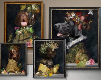 Four Seasons German Shorthaired Pointer Art, GSP Dog Gifts, Winter, Spring, Summer, Autumn, Arcimboldo, Renaissance Dog Mom & Dad gifts