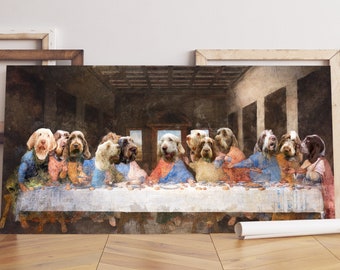 Spinone Italiano Art, Last Supper Dogs by Leonardo da Vinci, Canvas Gallery Wrap, Renaissance Masterpiece Print, Dog Mom & Dad gifts