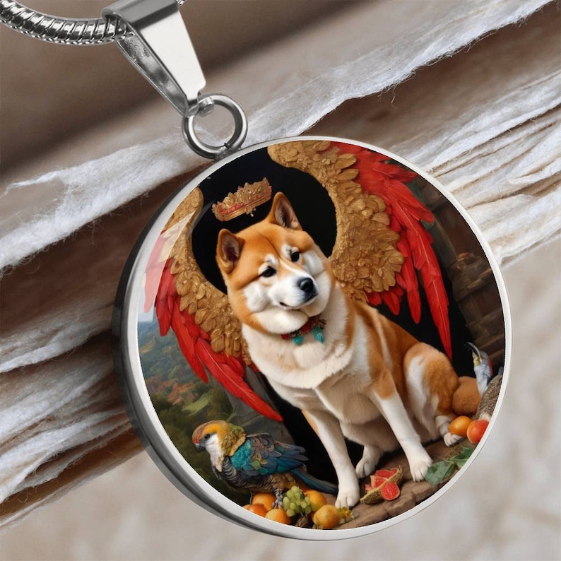 Akita Inu Angel Necklace, Japanese Akita Dog Pendant with Engraving Option, Renaissance Dog Gifts, Custom Dog Memorial Jewelry image 4