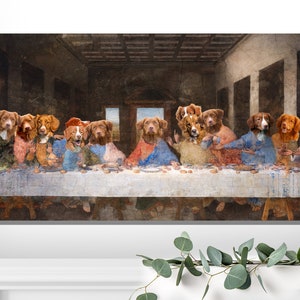 Toller Dog, Nova Scotia Duck Tolling Retriever, Last Supper Altered Artwork Canvas, Renaissance Dog Print, Nobility Dogs Mom & Dad gifts