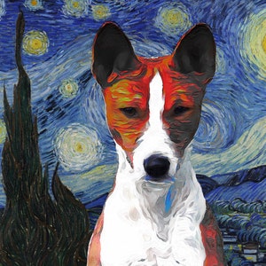 Basenji Art CANVAS Starry Night Van Gogh Customized Basenji Print and Mug Personalized Dog Portrait Mom & Dad gifts