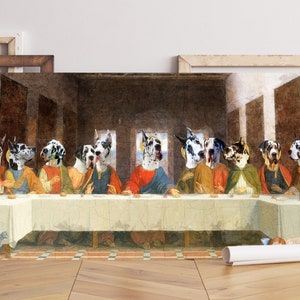 Great Dane Harlequin Last Supper Art by Leonardo Da Vinci, Dog Gallery Wrap, Renaissance Masterpiece Dog Mom & Dad gifts Nobility Dogs