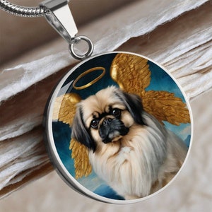 Pekingese Angel Necklace, Pekingese Dog Pendant with Engraving Option, Renaissance Dog Gifts, Custom Dog Memorial Jewelry image 6