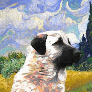 Customized Anatolian Shepherd Dog Canvas Portrait - Van Gogh Wheat Field and Cypresses - Personalized Kangal Dog - Ideal Mom and Dad Gifts