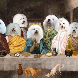 Coton de Tulear Dog Last Supper Art: Renaissance Masterpiece Print, Personalized Pet Portrait image 3