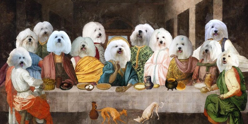 Coton de Tulear Dog Last Supper Art: Renaissance Masterpiece Print, Personalized Pet Portrait image 3