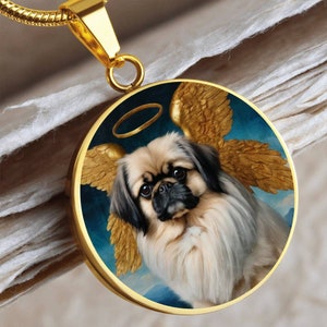 Pekingese Angel Necklace, Pekingese Dog Pendant with Engraving Option, Renaissance Dog Gifts, Custom Dog Memorial Jewelry image 3