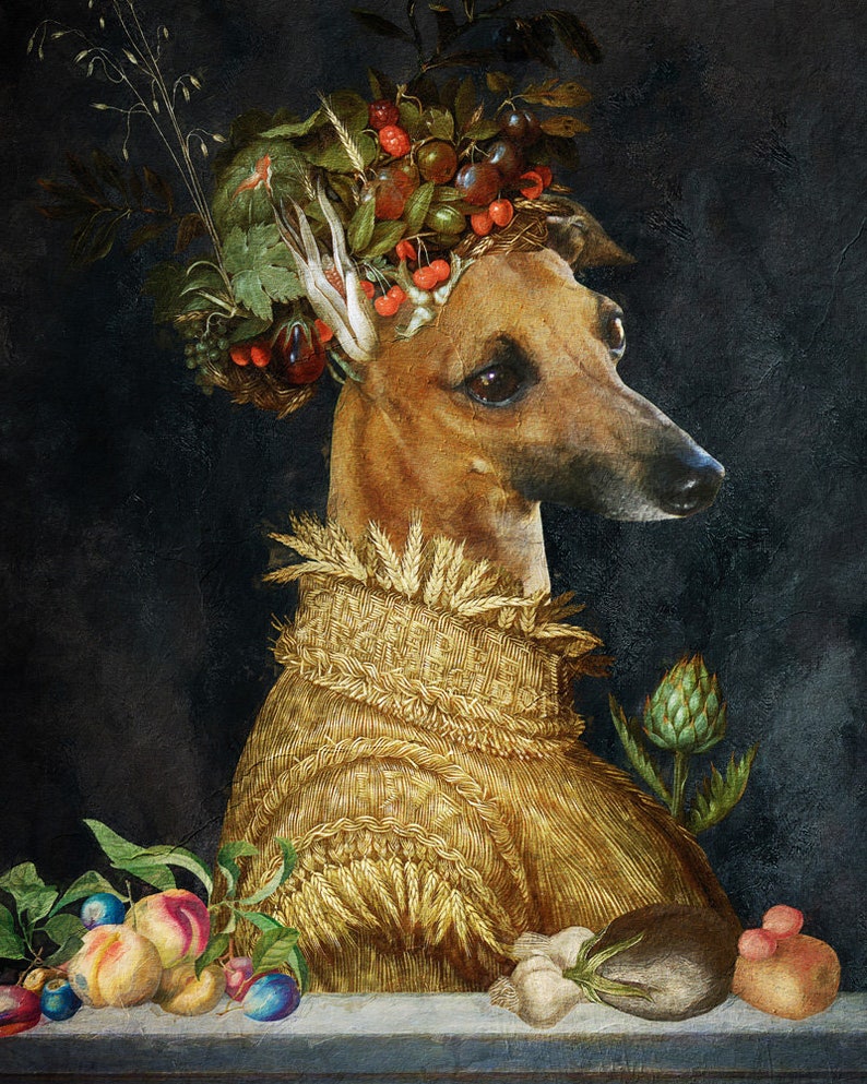 Italienischer Windhund Geschenke, Iggy Hund Kunst, Winter, Frühling, Sommer, Herbst, vier Jahreszeiten Arcimboldo, Renaissance Hund Mama & Papa Geschenke Bild 5