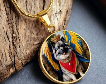 Keeshond Angel Necklace, Keeshond Dog Pendant with Engraving Option, Renaissance Dog Gifts, Custom Dog Memorial Jewelry