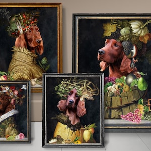 Irish Red Setter Four Seasons Art, Setter Dog Gifts, Winter, Spring, Summer, Autumn, Arcimboldo, Renaissance Dog Mom & Dad gifts