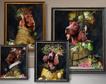 Four Seasons Irish Red Setter Art, Setter Dog Gifts, Winter, Spring, Summer, Autumn, Arcimboldo, Renaissance Dog Mom & Dad gifts