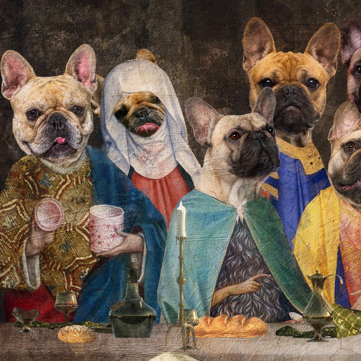 French Bulldog Frenchie Last Supper Gifts, Altered Artwork