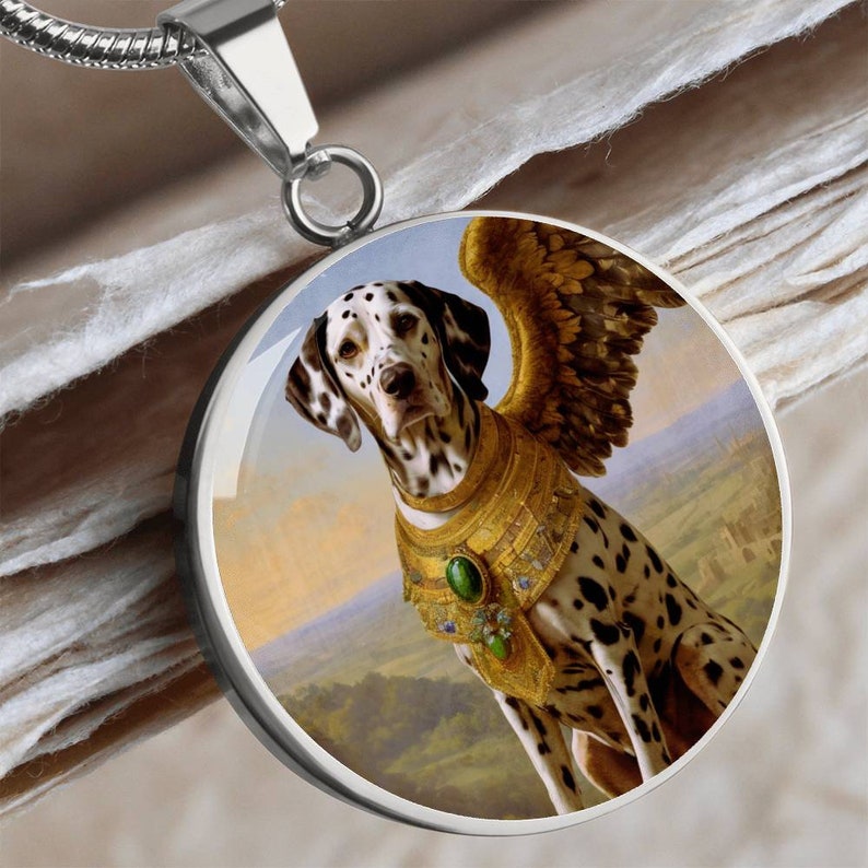 Collier ange pour chien dalmatien tacheté de foie, personnalisé avec option de gravure, cadeaux chien ange, pendentif ange, bijoux commémoratifs de chien personnalisés image 4