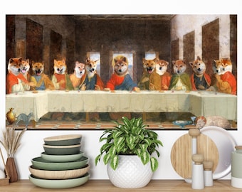 Shiba Inu Last Supper Art: Renaissance Dog Canvas Print, Personalized Pet Portrait