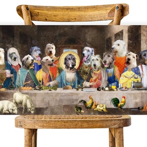 Irish Wolfhound Print, Wolfhound Dog Art Last Supper, Renaissance Dog Masterpiece Print LIMITED EDITION, Dog Mom & Dad gifts