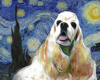 Custom Cocker Spaniel Portrait: Van Gogh Starry Night Style Art Print