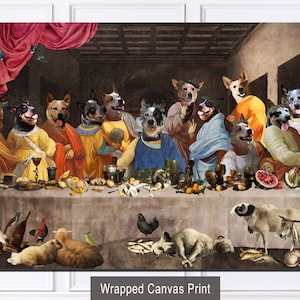 Australian Cattle Dog LIMITED EDITION Heeler Dog Abendmahl Kunst, Leinwand Gallery Wrap, Renaissance Meisterwerk Druck, Hunde Mom & Dad Geschenke