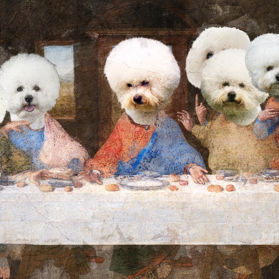 ビション・フリーゼの最後の晩餐アート：ルネッサンス風犬キャンバス