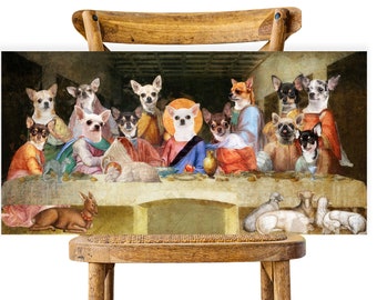 Chihuahua Ostatnia Wieczerza na płótnie: renesansowy wydruk artystyczny z psem, spersonalizowany portret zwierzaka