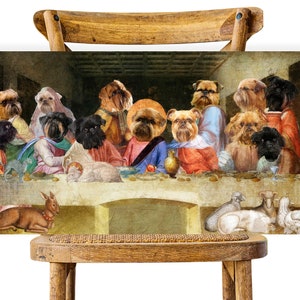 Regali dell'Ultima Cena del Grifone di Bruxelles, opera d'arte alterata, tela artistica per cani, famosa stampa di un capolavoro rinascimentale, regali per mamma e papà di cani nobili