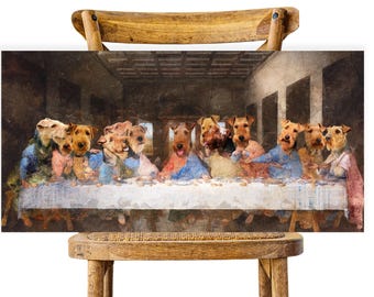 Cuadro de la Última Cena con un Terrier Galés: Regalo renacentista para amantes de los perros, retrato personalizado de mascotas.