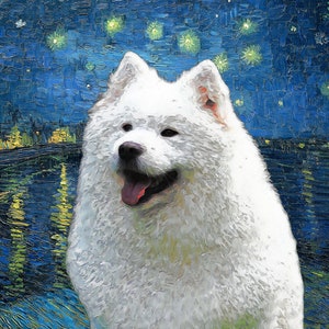 Samoyed Dog Art CANVAS Starry Night over the Rhone Van Gogh Smiley Dog Print and Mug Personalized Dog Portrait Christmas Mom & Dad gifts