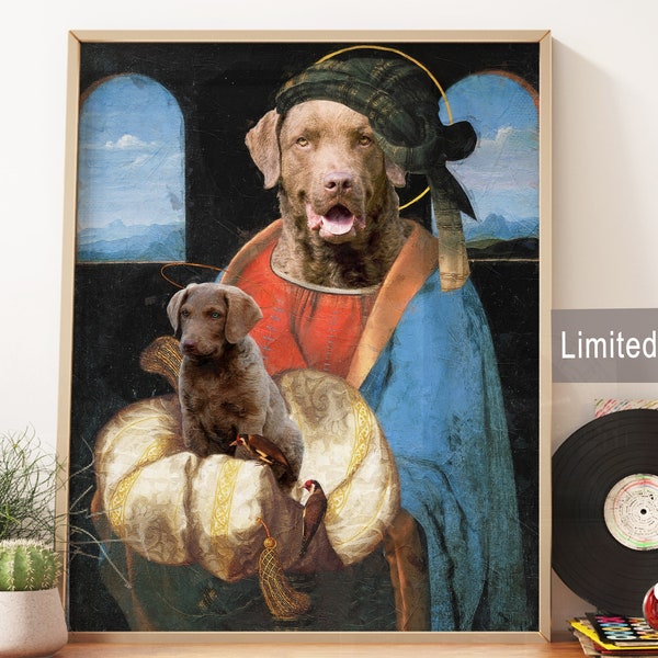 Madonna Litta Chessie Dog Art, Leonardo Da Vinci Italian Renaissance Dog Portrait, Chesapeake Bay Retriever Print, Dog Mom & Dad gifts