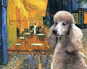 Custom Poodle Portrait Canvas - Van Gogh Cafe Print - Personalized Dog Art - Standard Apricot Poodle - Mom Dad Gifts