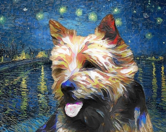 Norwich Terrier Starry Night Art Print: Van Gogh Style Dog Portrait