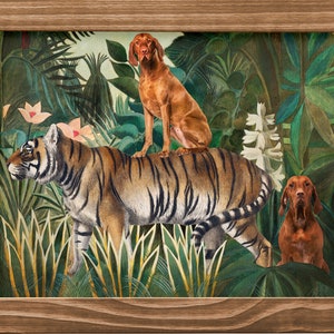 Vizsla Art CANVAS Druck Henri Rousseau Jungle Ungarisch Vizsla reitend Tiger Geschenke für Hundemama & Papa Wandkunst von Noability Dogs