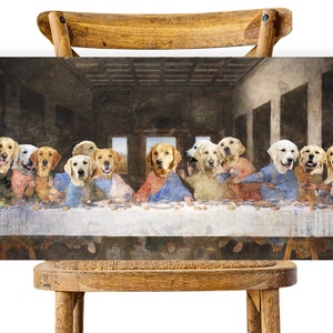 Golden Retriever Last Supper Altered Art, LIMITED EDITION Canvas Gallery Wrap, Renaissance Masterpiece Famous Print, Dog Mom & Dad gifts