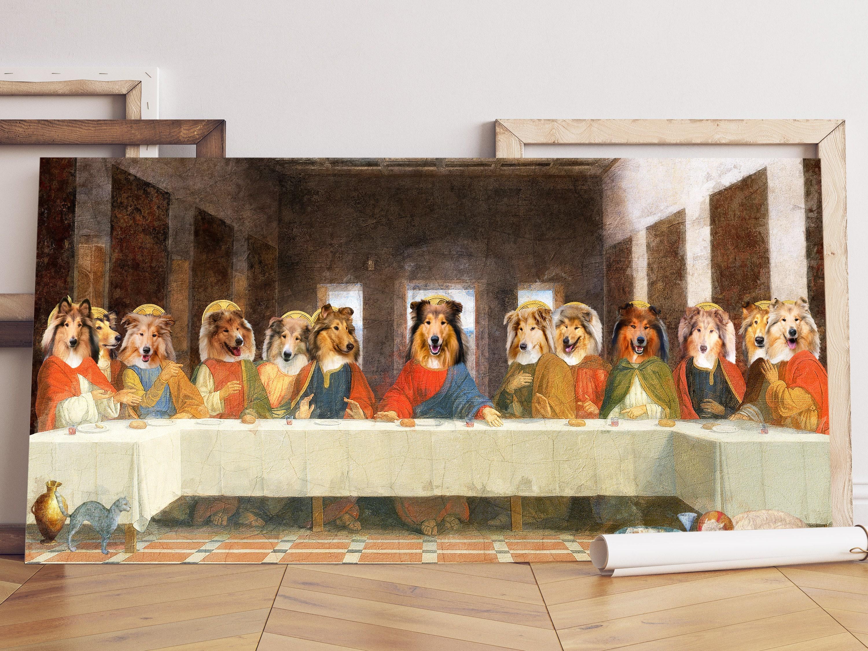 Rough Collie Last Supper Canvas Art: Renaissance Dog Mom Dad Gift, Personalized Pet Portrait