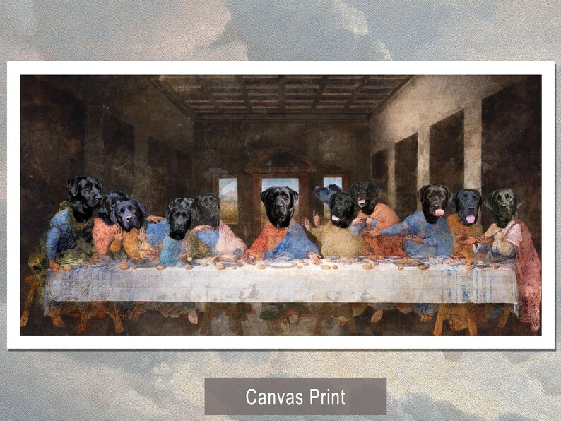 Black Labrador Last Supper Art: Renaissance Dog Canvas Print (Limited Edition), Personalized Pet Portrait image 9