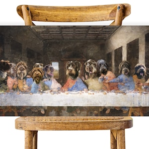 Wirehaired Pointing Griffon Last Supper Gifts, Altered Artwork, Renaissance Masterpiece Famous Print, Nobility Dogs Mom & Dad gifts