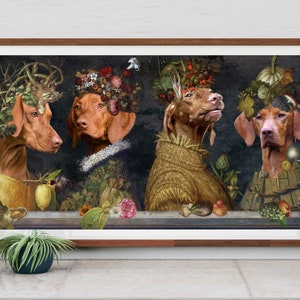Vizslas Kunst, Winter, Frühling, Sommer, Herbst, vier Jahreszeiten Arcimboldo, Renaissance Hund, Esszimmer Dekor Leinwand, Hundegeschenke