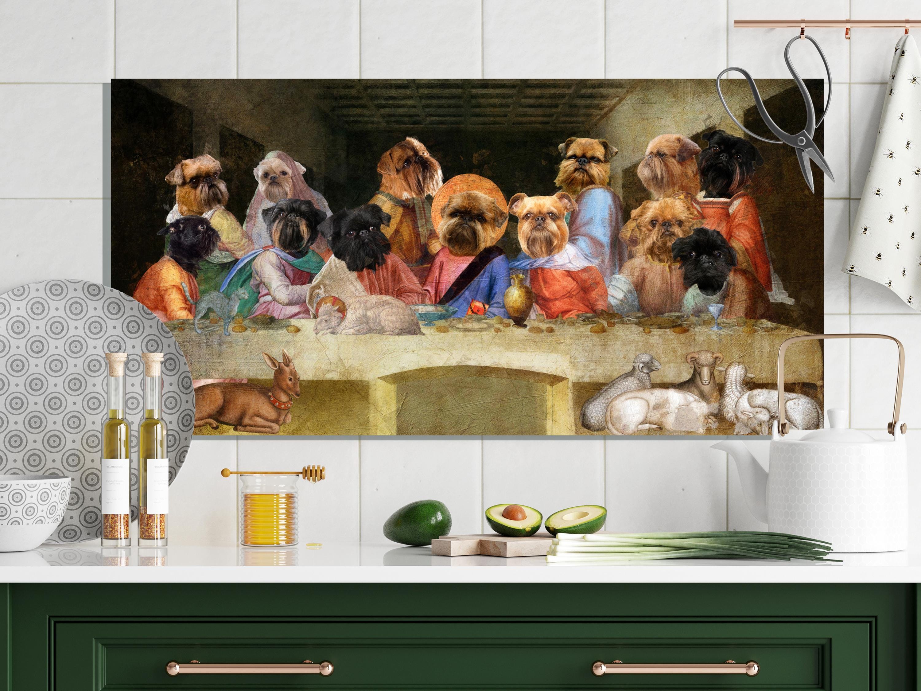 面白いブリュッセル・グリフォン犬の最後の晩餐アート、風変わりな装飾