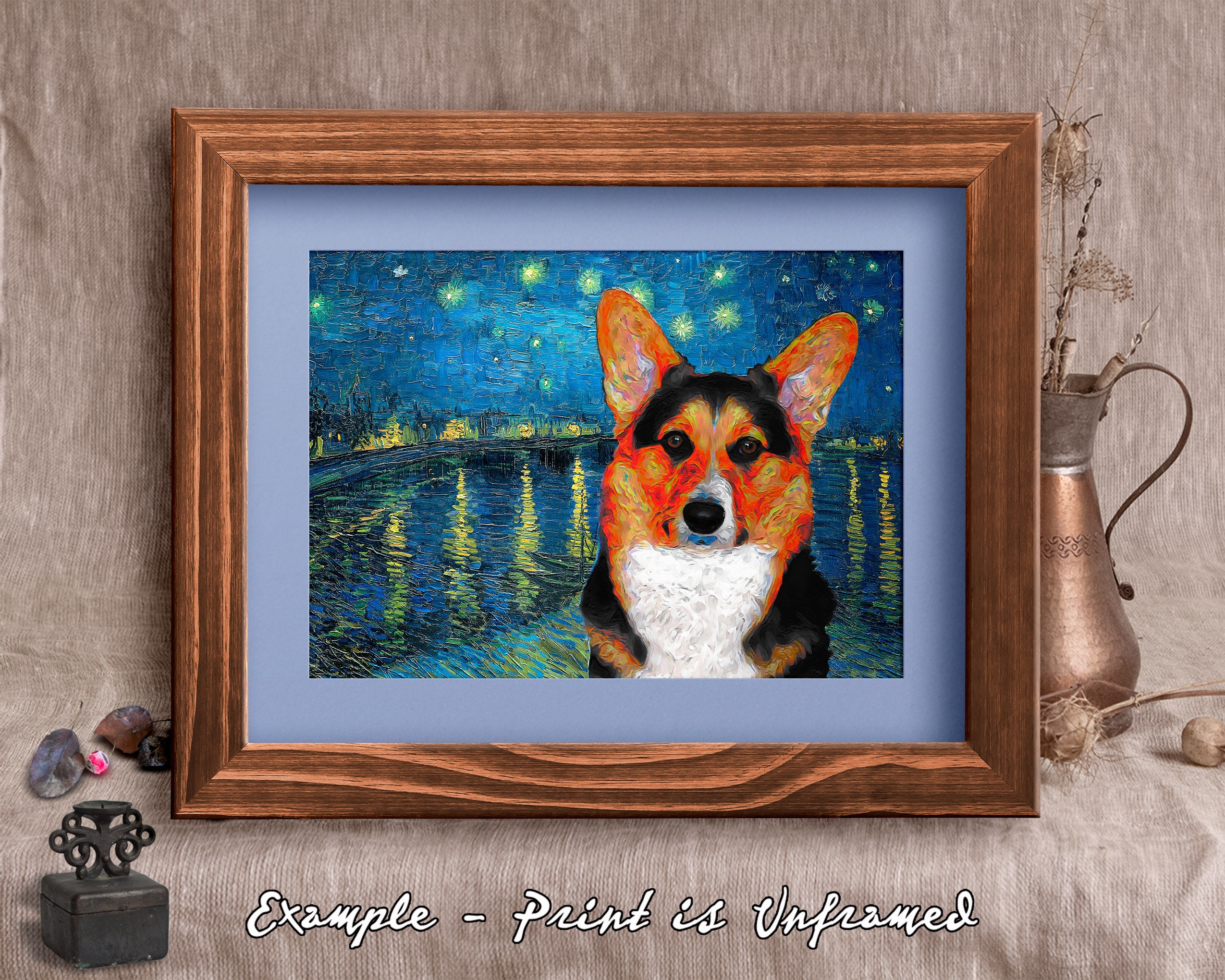 アートフレーム　コーギーの星座物語 コーギーの星月夜アートプリント：ゴッホ風の犬の肖像画 - Etsy 日本
