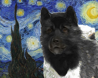 Starry Night Akita Dog Art - Van Gogh Portrait Nobility Dogs Mom Dad Gifts