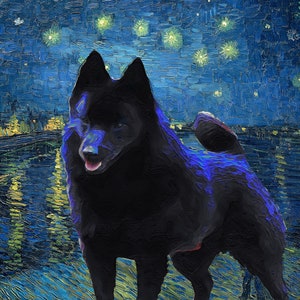 Schipperke Art CANVAS Starry Night over the Rhone Van Gogh Customized print Schipperke Personalized Dog Portrait Mom & Dad gifts