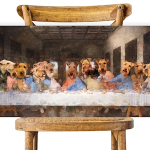 Welsh Terrier Gifts, Welshie Dog Last Supper Altered Art, Leonardo Da Vinci Canvas Gallery Wrap, Renaissance Masterpiece Dog Mom & Dad gifts