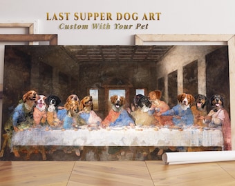 Brittany Spaniel Last Supper Canvas Art: Renaissance Dog Print, Personalized Pet Portrait