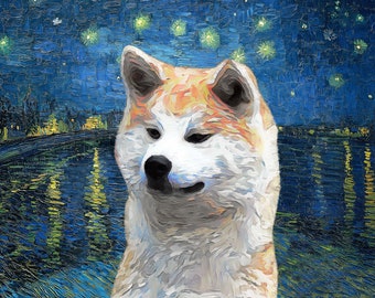 Starry Night Akita Inu Art Print - Giclee Archival Illustration by Nobility Dogs