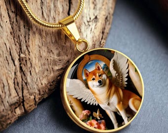 Colgante personalizado de ángel Shiba Inu - Collar con foto de perro personalizado - Regalo de recuerdo para mamás perrunas