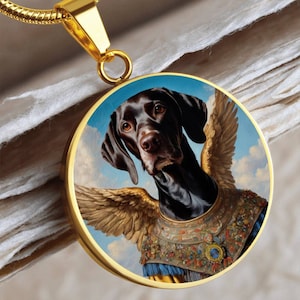 Colgante de ángel de pointer alemán de pelo corto, collar de perro GSP, personalizado con opción de grabado, perro renacentista, joyería conmemorativa para perros