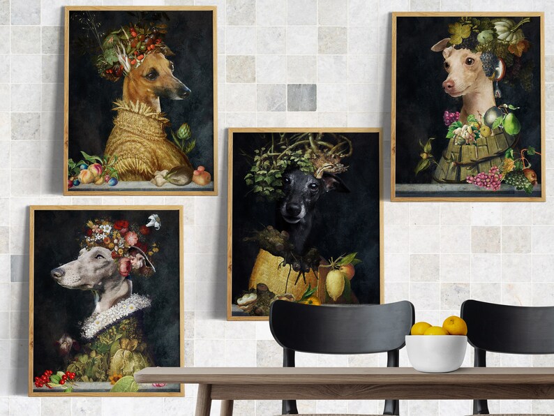 Italienischer Windhund Geschenke, Iggy Hund Kunst, Winter, Frühling, Sommer, Herbst, vier Jahreszeiten Arcimboldo, Renaissance Hund Mama & Papa Geschenke Bild 7