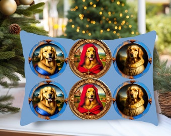 Golden Retriever Pillow, Christmas Dog Gifts, Jesus Christ Dog, Blessed Virgin Mary Dog, 20x14inch Pillow Insert, Renaissance Home Decor