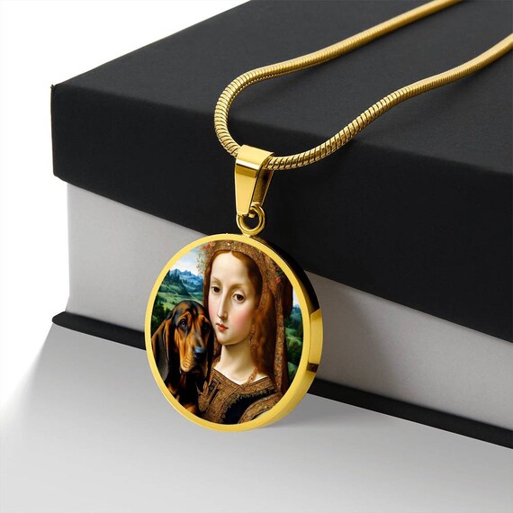 Bloodhound and Virgin Mary Necklace Renaissance Bloodhound Dog Pendant Engraving Option Renaissance Dog Custom Dog Jewelry