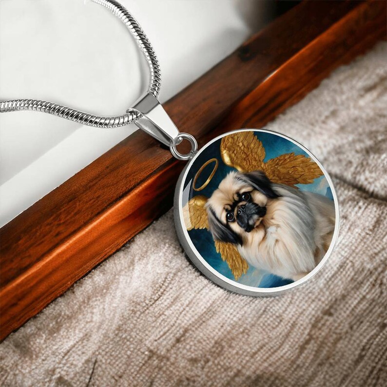 Pekingese Angel Necklace, Pekingese Dog Pendant with Engraving Option, Renaissance Dog Gifts, Custom Dog Memorial Jewelry image 7